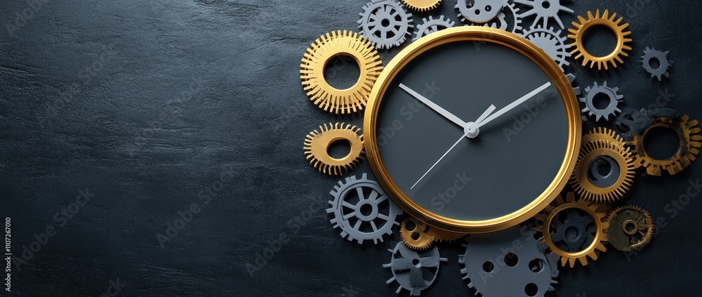 Poster a clock surrounded by various gears, symbolizing time and mechanics.