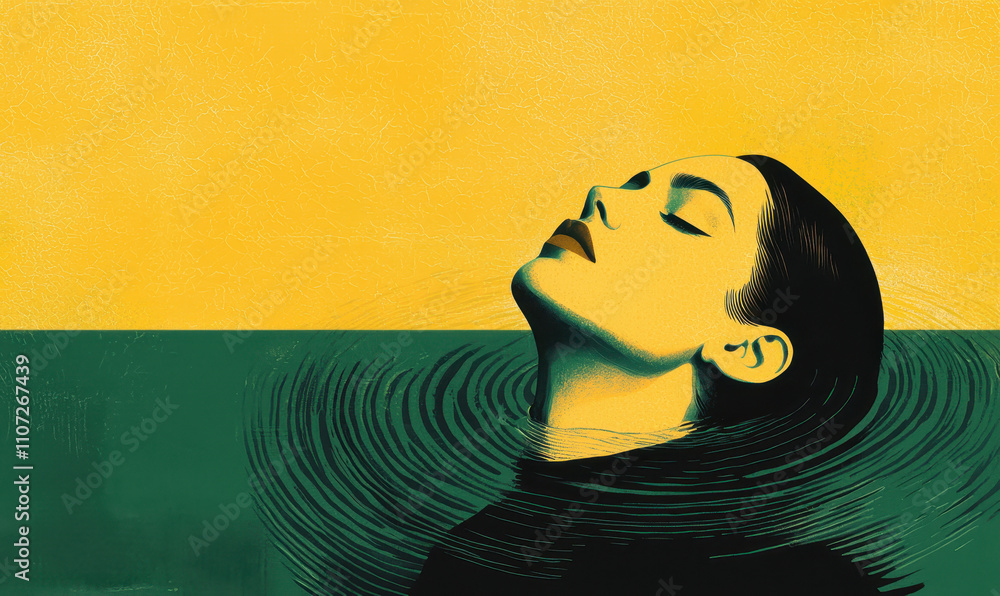 Poster serene meditative portrait: a fusion of color and emotion depicting tranquility and reflection in ab