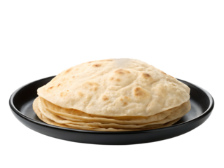 Stack of Freshly Baked Flatbreads on a Black Plate  isolated on white background as transparent. PNG. AI GENERATED