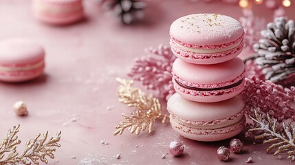 Fototapeta premium Elegant New Year Macaron Tower with Glittering Festive Decor
