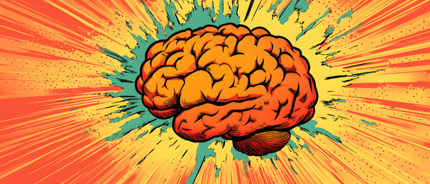 Exploding Brain:  Comic Book Style Illustration of Human Brainpower and Ideas