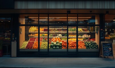 A vibrant grocery store display showcasing a variety of fresh fruits.