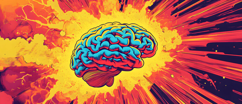 Vibrant Artistic Brain Illustration, Exploding with Color and Energy