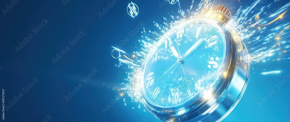 Poster a stopwatch surrounded by splashes, symbolizing time and precision.