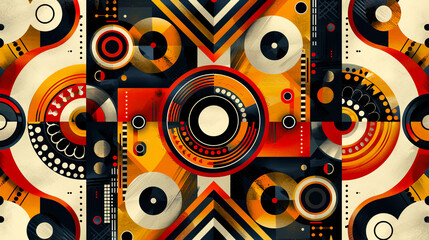Obraz premium Vintage-inspired retro geometric pattern with bold colors, evoking a nostalgic, art deco-inspired vibe.