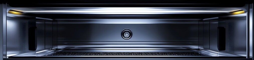 A sleek, empty oven interior with lighting, designed for cooking and baking.