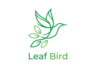 Leaf bird logo icon design template flat vector, logo design humming, nature bird design, bird and leaf combination logo premium vector illustration