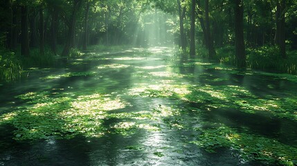 Obraz premium Ethereal elven forest with glowing rivers and magical creatures