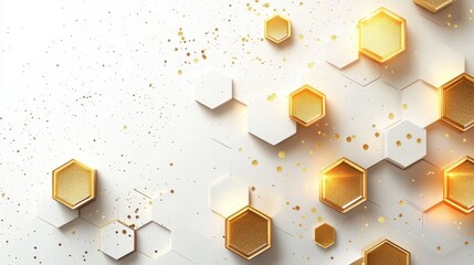 Elegant digital technology: Gold hexagons on white, luxury and futuristic concept