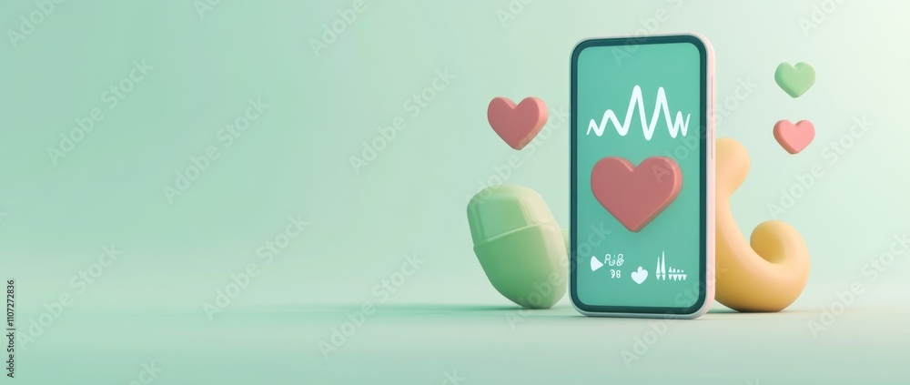Aufkleber a smartphone displaying health data with colorful icons representing wellness and technology.
