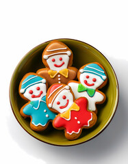 Obraz premium Festive Christmas Gingerbread Men Cookies in Bowl Sweet Holiday Treat Winter Baking Xm