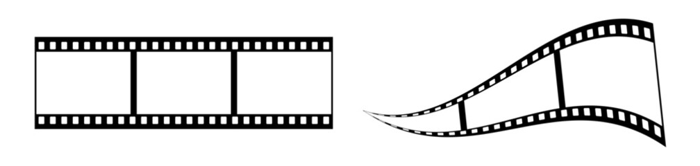 35mm film strip vector design with 3 frames on white background. Black film reel symbol illustration to use for photography, television, cinema, photo frame.