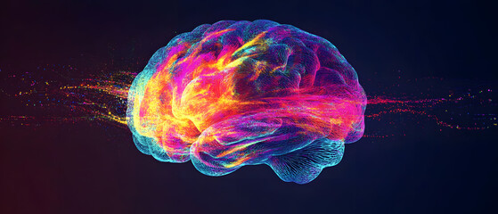 Fototapeta premium Vibrant Colorful Brain Abstract, Neural Network, Artificial Intelligence Concept
