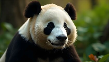 Fototapeta premium A happy giant panda sat in the forest