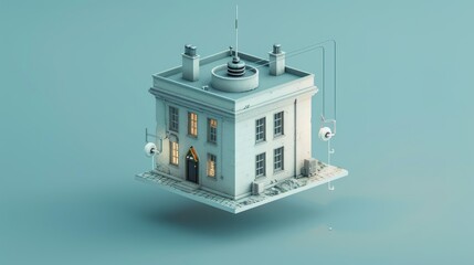 Fototapeta premium A stylized, floating house with a modern design and subtle lighting effects.