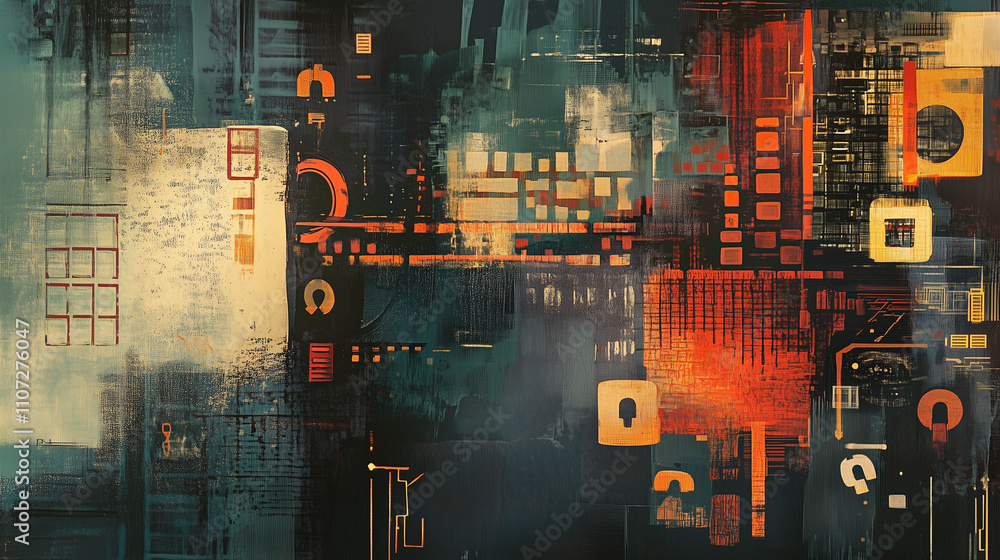 Poster a digital padlock symbolizing cybersecurity is depicted, disintegrating into particles, representing