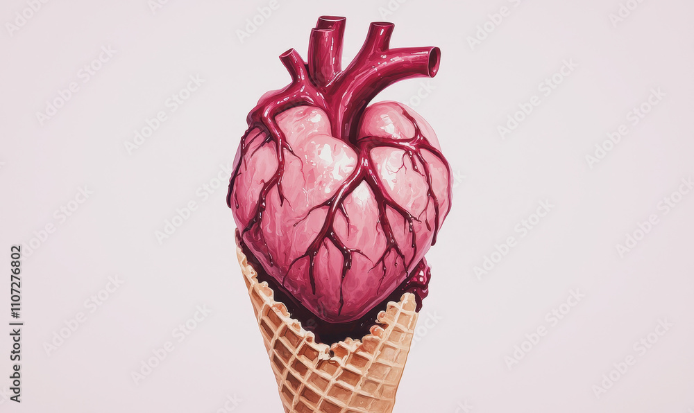 Aufkleber intriguing heart ice cream cone: symbolic representation of surrealism and imagination in abstract a