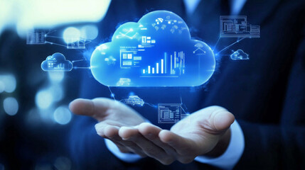 Naklejka premium Digital transformation initiatives involve integrating advanced technologies into business operations. By adopting tools such as cloud computing artificial intelligence