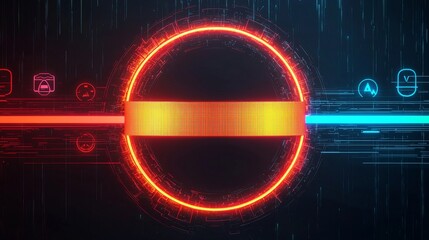 Abstract Glowing Circle with Caution Tape Design