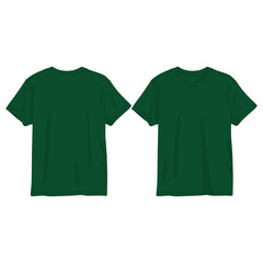 T-shirt fashion flat drawing template. Unisex t-shirt fashion illustration, relaxed fit, front and back view, green, women, men, unisex 
