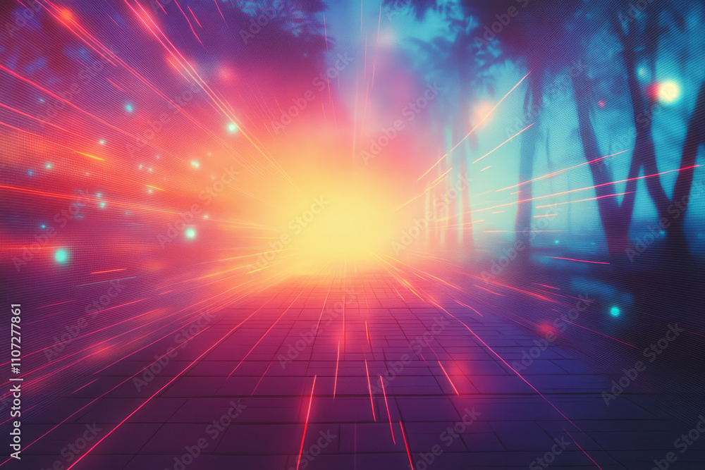 Poster abstract background with glowing lines and trees