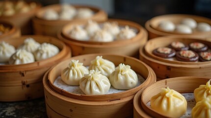 Dim Sum Feast with Bamboo Steamers