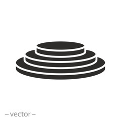 pedestal or platform for award ceremony, winner podium icon, success presentation stage, circular arena, flat vector illustration
