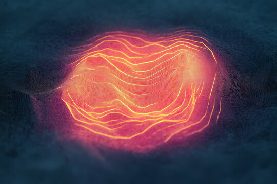 a red and yellow light in the middle of a black background