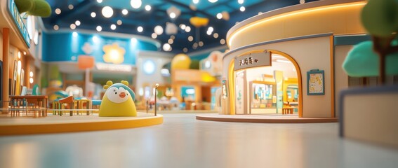 A vibrant, whimsical indoor space with playful decor and seating areas.