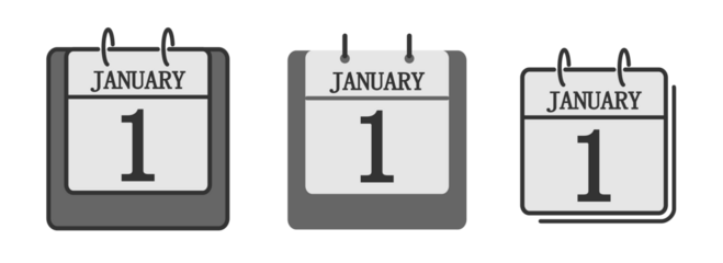 calendar designs with january 1st day of the month new year highlighted, set of symbol icons isolated