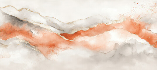 Obraz premium Abstract watercolor art with airy pastel tones and seamless design, featuring soft orange and gray hues blending harmoniously. fluid texture creates calming and elegant visual effect