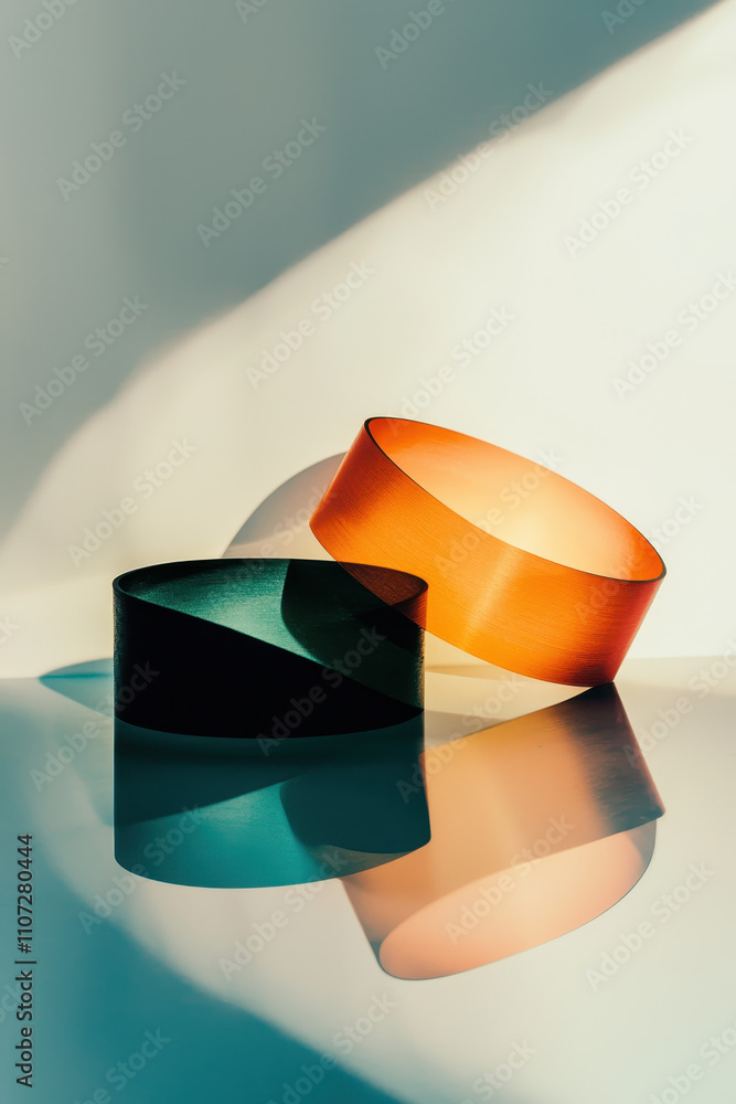 Poster discover the elegance of abstract minimalism with dynamic circular forms and reflections for stunnin