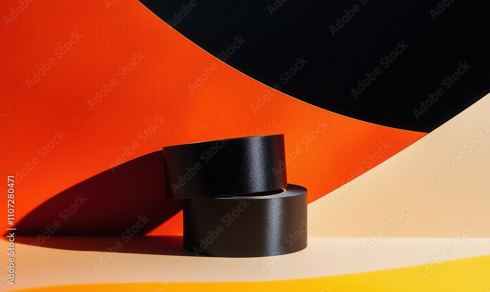 Poster exploring dynamic geometric abstract art with bold colors and modern minimalism for creative visual 