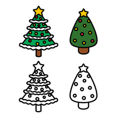 Two Christmas trees. Simple icons, characters, clipart with bold black lines. Vector.