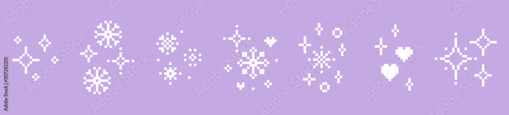 Poster white vector snowflake in pixel art style. abstract winter elements set. simple geometric vector chr