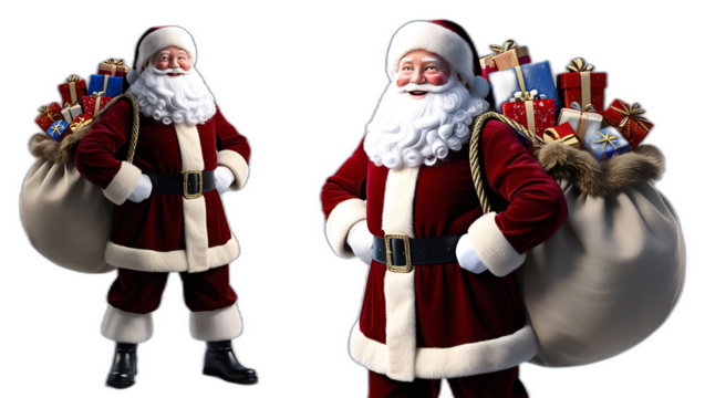 Santa Claus, also known as Saint Nicholas or Kris Kringle, is a beloved, jolly figure symbolizing generosity and the magic of Christmas. He is depicted as a cheerful elderly man with a round belly, 