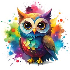 Naklejka premium Abstract paint splash painting colorful colored owl head isolated on white color background