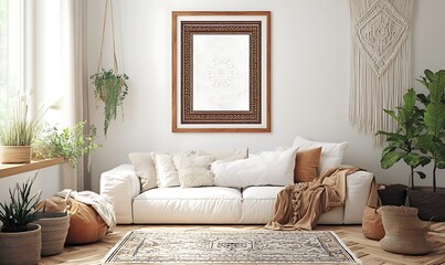 Modern Living Room Decor With Ornate Frame And Plants