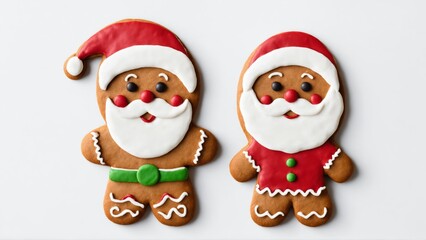 Two Santa Claus gingerbread cookies decorated with icing