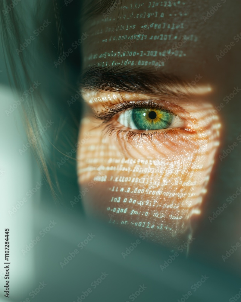Poster digital eye reflection technology close-up image modern environment introspective viewpoint data vis