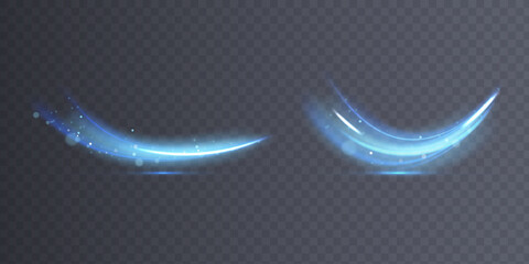 Magical glow. The light effect sparkles in a curved path, sparkling with a shiny magical textured shimmer. Glowing wave of stardust, shiny sparkle magical starlight, isolated set for vector