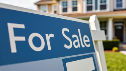 Obraz premium House Listing: Prominent For Sale Sign in Front of Residential Property