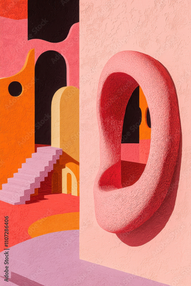 Aufkleber explore the vibrant and surreal world of geometric architectural art with dynamic forms and patterns