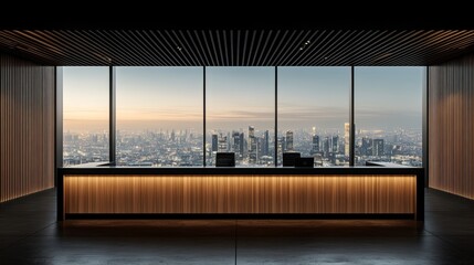 Fototapeta premium A Modern Reception Area Design.Concept of Modern office design, professional workspace, corporate identity, minimalist design, Interior design, architecture, office furniture, corporate branding.