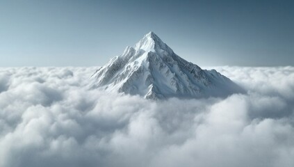Photorealistic snow-covered Mount Everest with blue sky and cinematic lighting