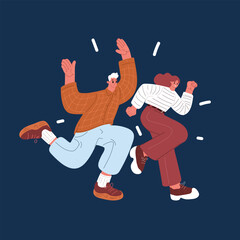 Cartoon vector illustration of happy people running together joyfully