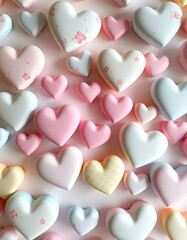 on a light background multi-colored hearts of different sizes