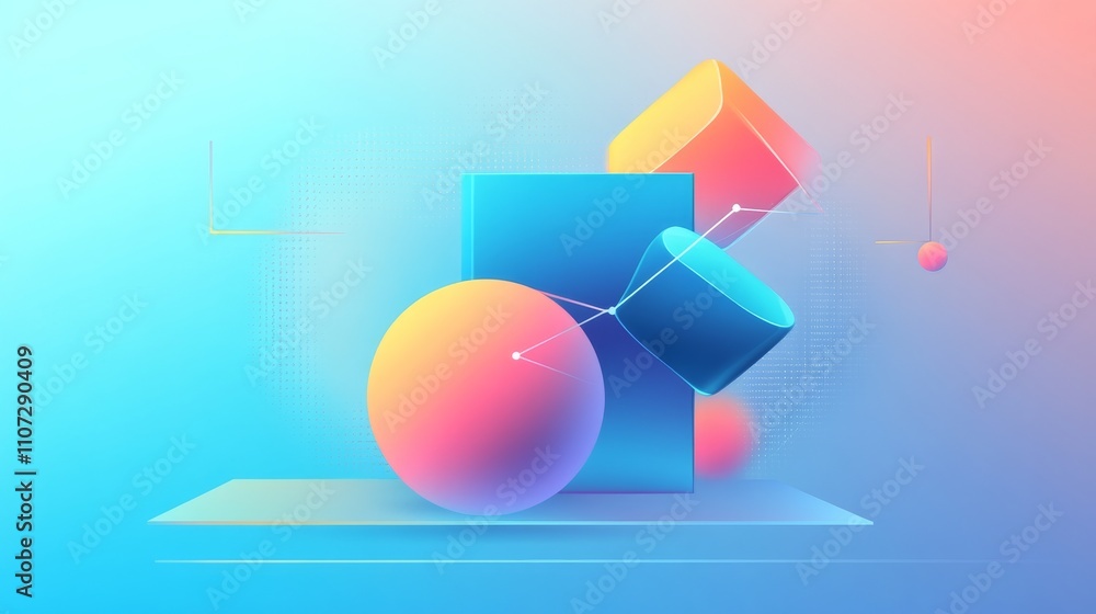 Poster virtual 3d element with circles, hexagons, triangles, lines, squares, rectangles. modern logo in cyb
