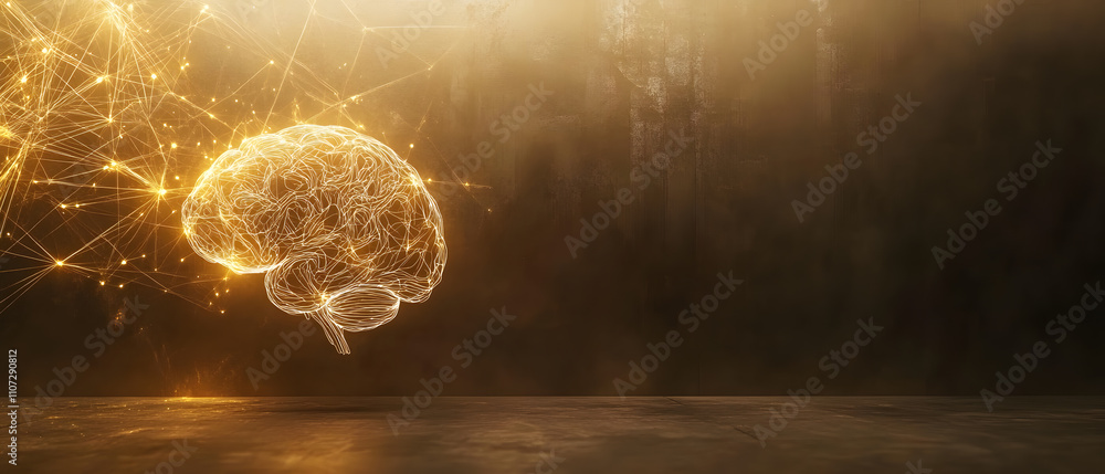 Poster glowing brain network: abstract neural connections and intelligence concept