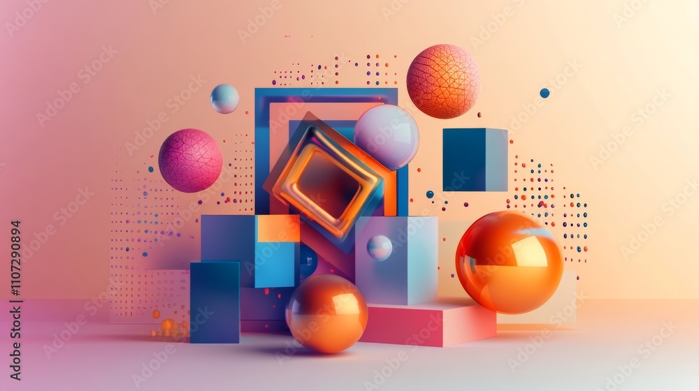 Poster virtual 3d element with circles, hexagons, triangles, lines, squares, rectangles. modern logo in cyb